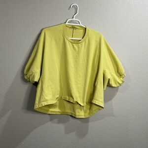 Zara Lime Green Cropped Boxy Short Sleeve Top Medium Puff Sleeve